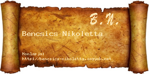 Bencsics Nikoletta névjegykártya